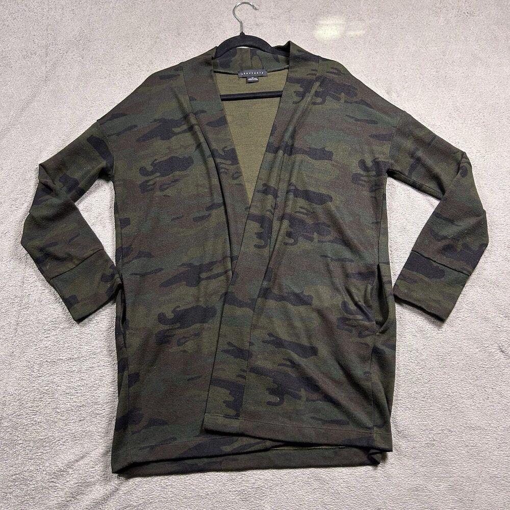 Sanctuary Cardigan Womens SP Petite Camo Open Front Long Sweater Stretch Pockets